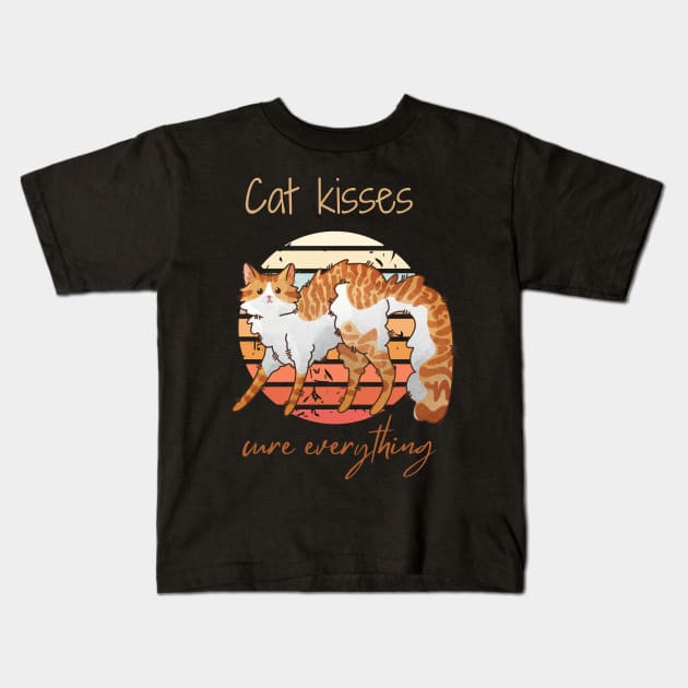 Cat kisses cure everything - Red Bicolor Furbaby - Gifts for Cat Lovers Kids T-Shirt by Feline Emporium